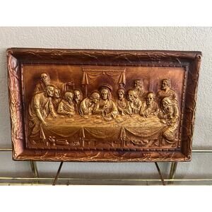 Vintage Last Supper Wall Art Panel Jesus & Apostles Raised Relief 13.5" x 8.25"